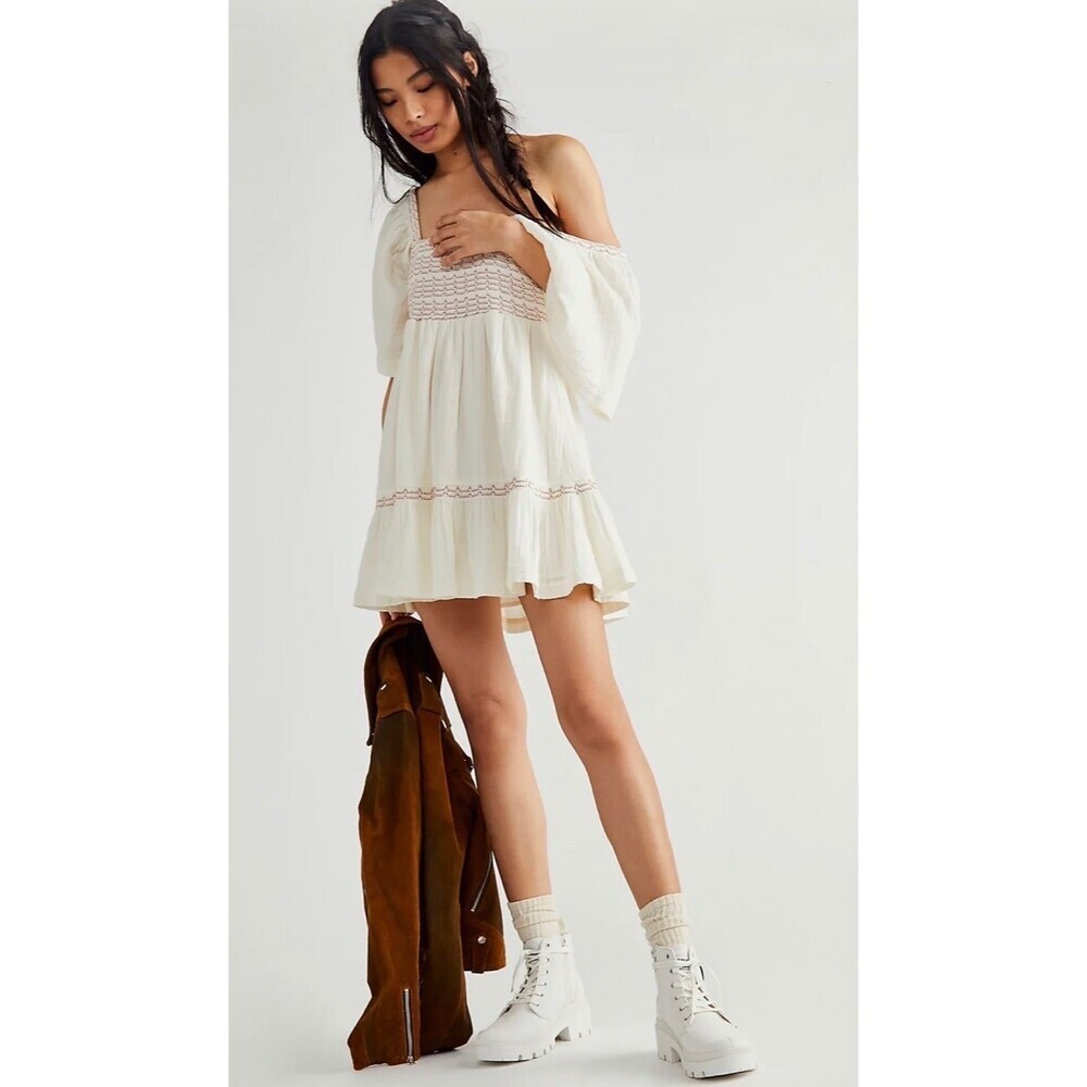 FREE PEOPLE Easy to Love Women’s S Cream Bubble Dress Babydoll Coquette Gauzy
